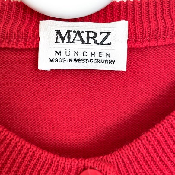 Vintage Marz Munchen Cardigan Sweater Women's Size 14 Red Wool Button-down Patch - Picture 4 of 6
